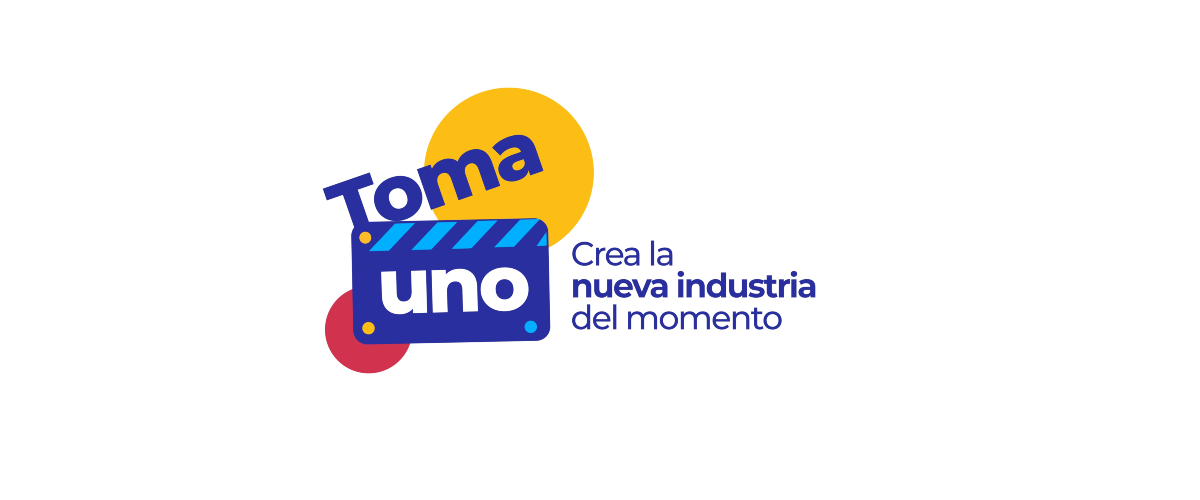 Banner con el logo "Toma Uno" acompañado del texto "Crea la nueva industria del momento"