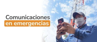 Foto de un ciudadano usando un móvil con el texto "Comunicaciones en emergencias"
