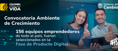 Banner con logos de Apps.Co y gobierno del cambio con la imagen de un hombre y una mujer feliz haciendo referencia a la "Convocatoria ambiente de crecimiento"