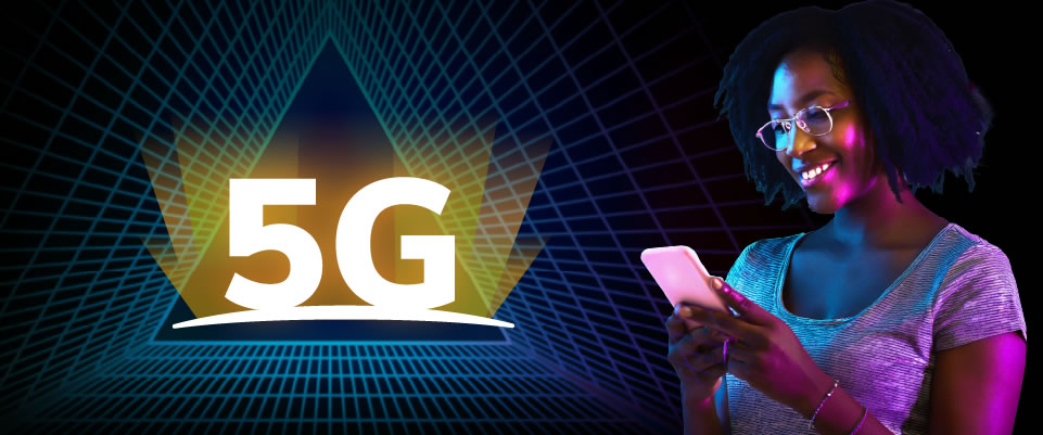 Imagen diseñada con una mujer y el texto 5G
