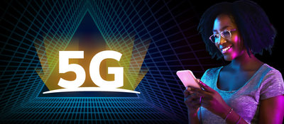 Imagen diseñada con una mujer y el texto 5G