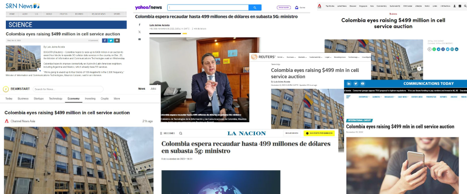 Collage de fotos de las noticias publicadas de MinTIC Colombia en medios internacionales.