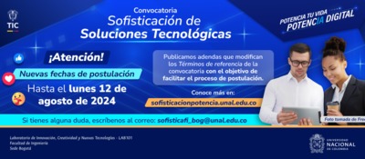 Imagen diseñada para 'Convocatoria Sofisticación de Soluciones Tecnólogicas'