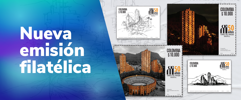 Foto diseñada con estampillas acompañado del texto 'Nueva emisión filatélica'