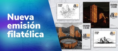 Foto diseñada con estampillas acompañado del texto 'Nueva emisión filatélica'