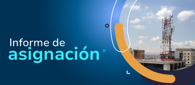 Imagen diseñada con una foto de antenas de comunicaciones y el texto Informe de asignación