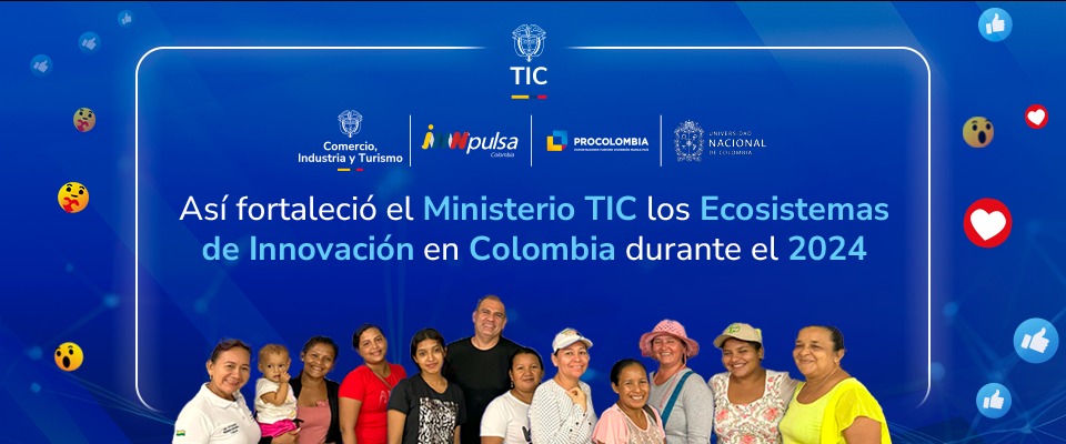 Imagen diseñada con logos aliados del Ministerio TIC y una foto de ciudadanos benefiacrios de los programas