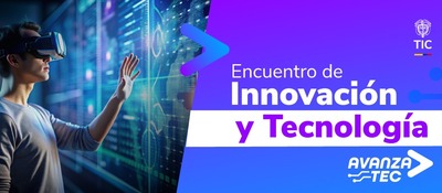 Imagen diseñada con un joven con gafas de realidad virtual en un fondo futurista junto al texto 'Encuentro de Innovación y Tecnología' Imagen diseñada con un joven con gafas de realidad virtual en un fondo futurista junto al texto 'Encuentro de Innovación y Tecnología'