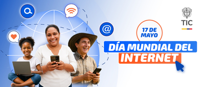 Imagen diseñada que destaca el Día de Internet con foto de beneficiarios Imagen diseñada que destaca el Día de Internet con foto de beneficiarios