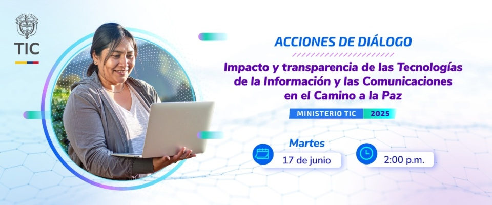 Imagen de una señora sosteniendo un computador junto al texto "Acciones de Dialogo" Imagen de una señora sosteniendo un computador junto al texto "Acciones de Dialogo"