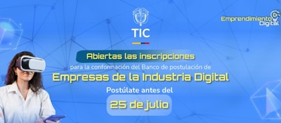 Imagen diseñada para Inscripciones Abiertas para la Postulación del Banco de Empresas de la Industria Digital Imagen diseñada para Inscripciones Abiertas para la Postulación del Banco de Empresas de la Industria Digital