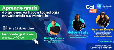 Imagen diseñada invitando a Col40 Antioquia con algunos de los speakers