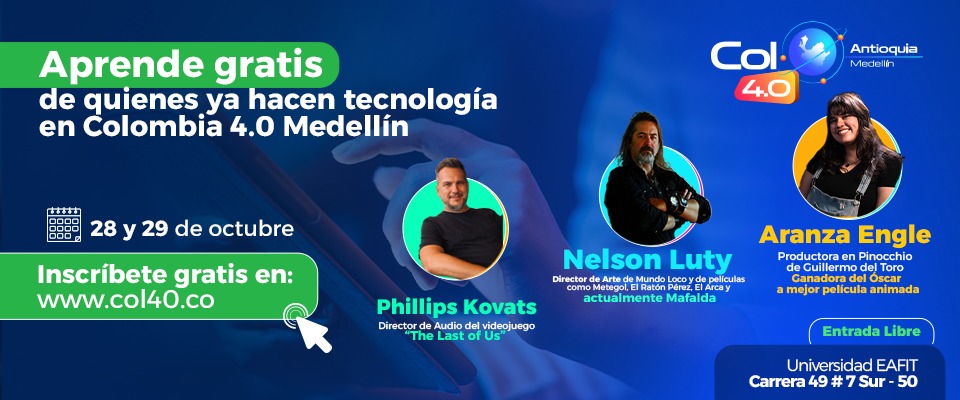 Imagen diseñada con la imagen de algunos speakers destacadaos de Col40 Medellín