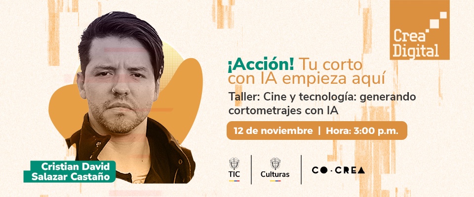 Imagen diseñada invitando al taller: Cine y Tecnología