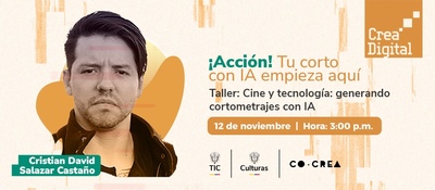Imagen diseñada invitando al taller: Cine y Tecnología