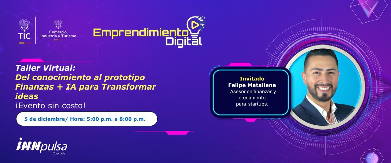 Imagen diseñada invitando al taller viretual y mostrando la foto del speaker