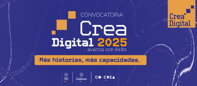 Imagen diseñada con el logo de Crea digital y su frase representativa "Más historias, más capacidades"