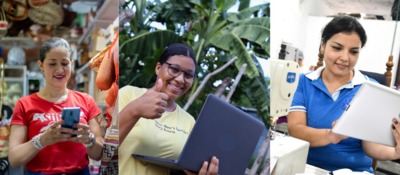 Foto de mujeres usando dispositivos electrónicos