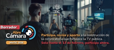 Imagen diseñada con un set de grabación e información sobre Abre Cámara 2026