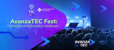 Imagen diseñada invitando a AvanzaTec Fest2026, se complementa con una foto de un auditorio