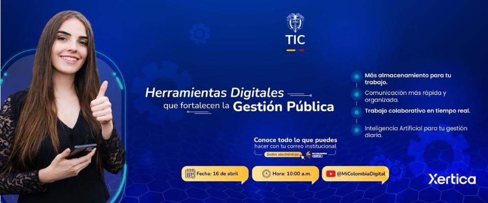 Mujer sonriente usa celular y hace pulgar arriba; anuncio TIC sobre herramientas digitales e IA para fortalecer servicios públicos.