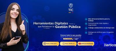 Mujer sonriente usa celular y hace pulgar arriba; anuncio TIC sobre herramientas digitales e IA para fortalecer servicios públicos.