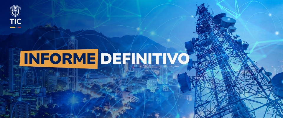 Antena de telecomunicaciones y ciudad iluminada acompañan anuncio sobre permisos de uso del espectro radioeléctrico.