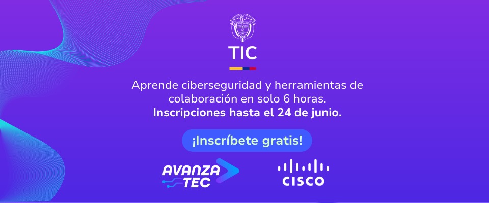 Afiche promocional invita a inscribirse en cursos gratuitos de ciberseguridad y herramientas de colaboración digital