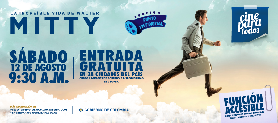 Cine Para Todos presenta ‘La vida secreta de Walter Mitty’ en 37 Puntos Vive Digital